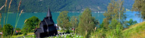 Eglise stavkirke à Lom en Norvège